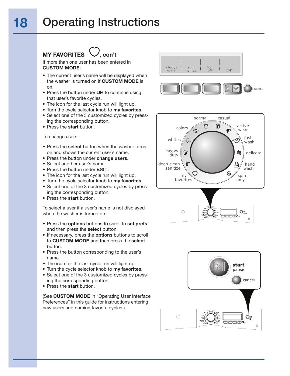 Operating instructions | Electrolux Wave-Touch 137023200 A User Manual | Page 18 / 44