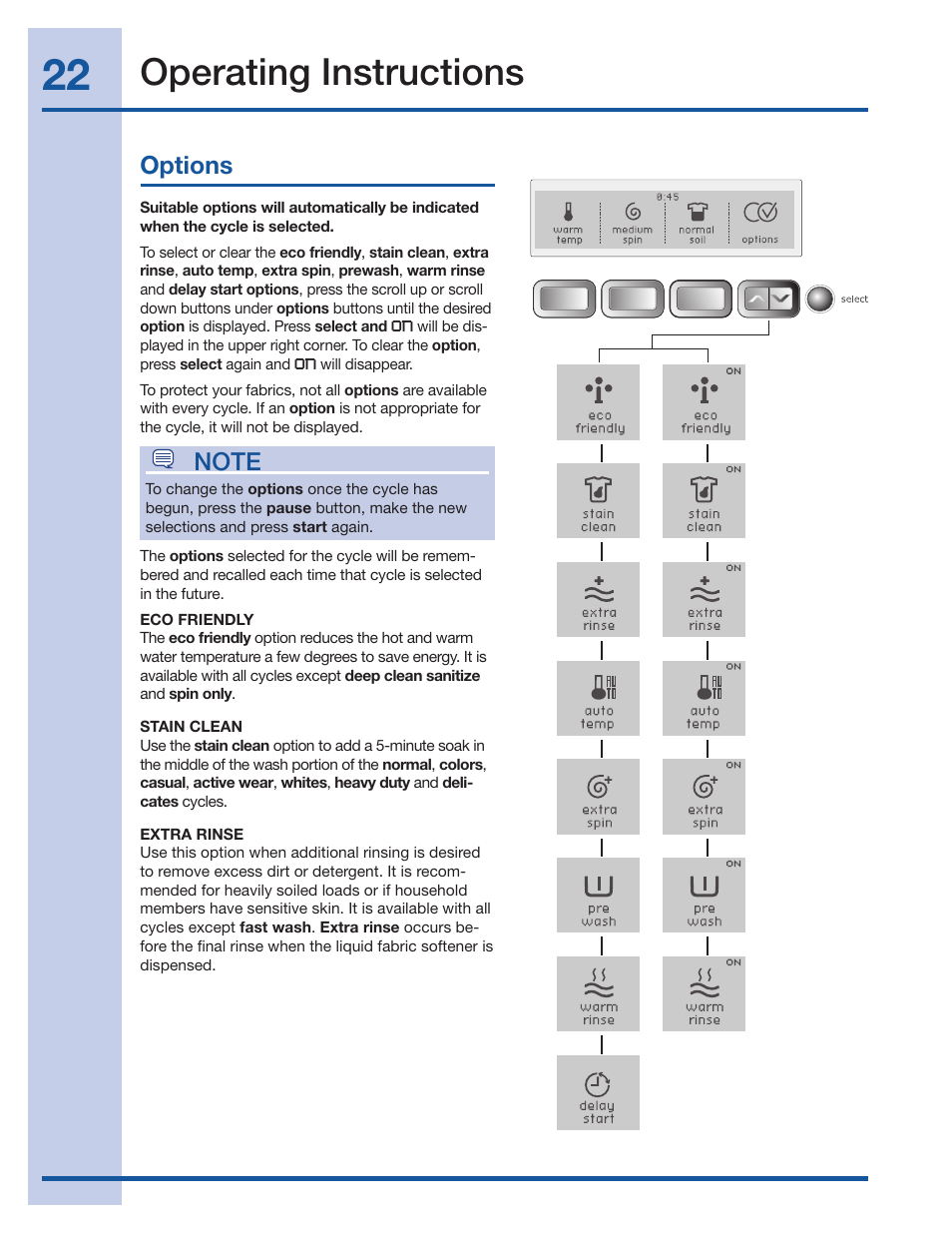 Operating instructions | Electrolux Wave-Touch 137023200 A User Manual | Page 22 / 44