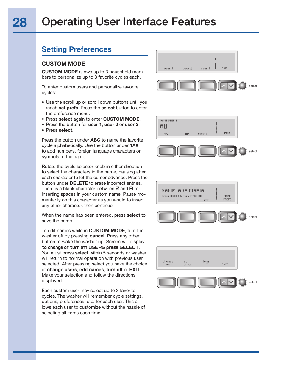 Operating user interface features, Setting preferences | Electrolux Wave-Touch 137023200 A User Manual | Page 28 / 44