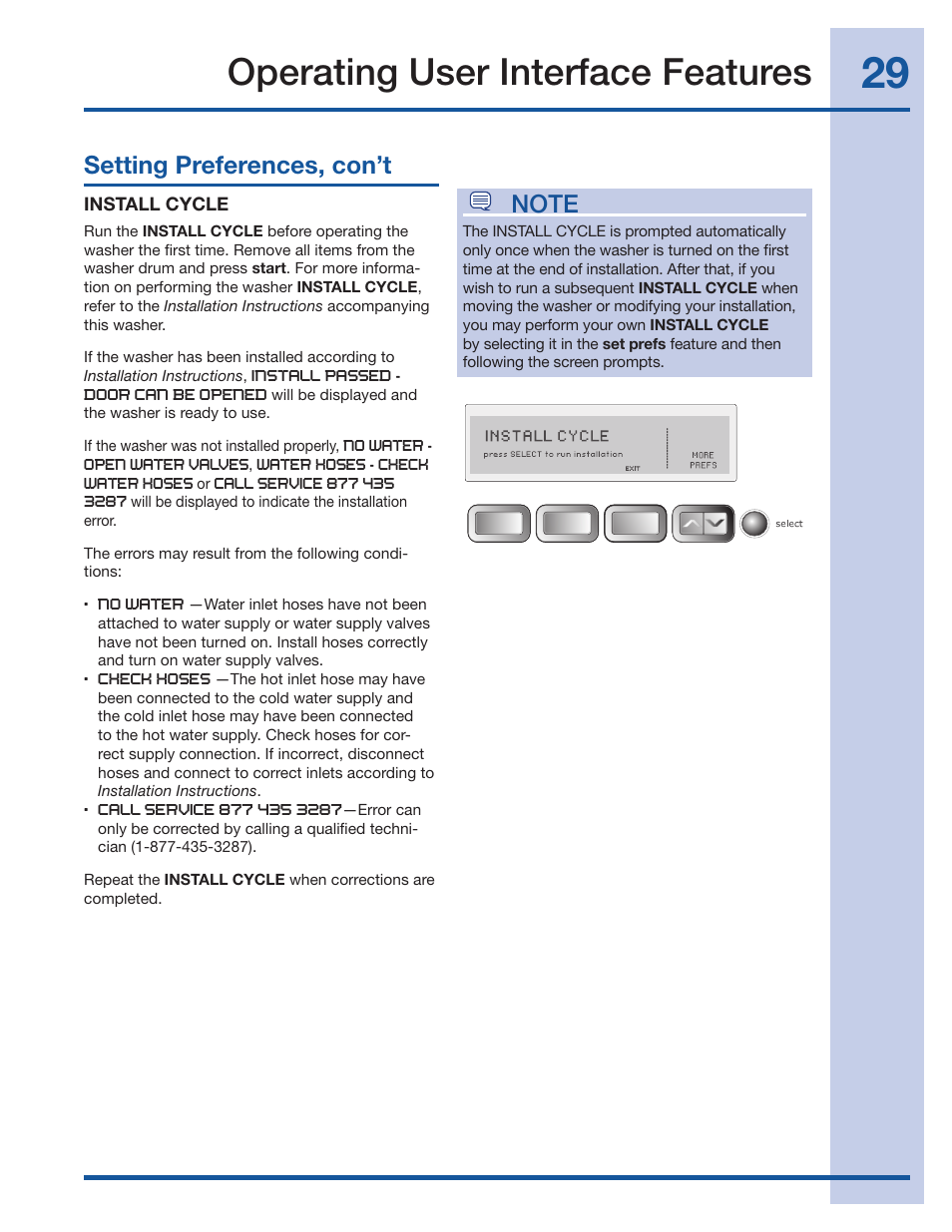 Operating user interface features, Setting preferences, con’t | Electrolux Wave-Touch 137023200 A User Manual | Page 29 / 44