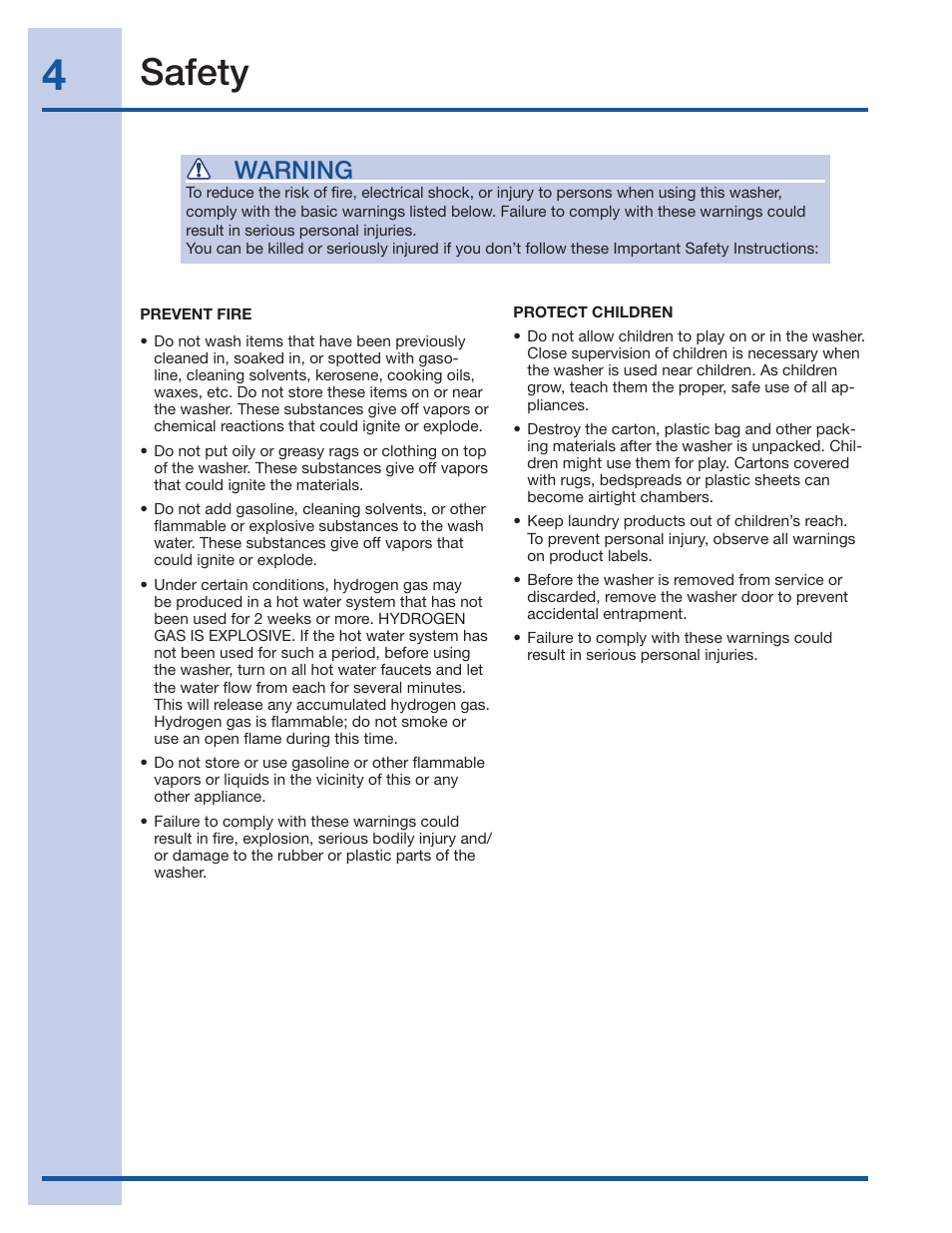 Safety, Warning | Electrolux Wave-Touch 137023200 A User Manual | Page 4 / 44