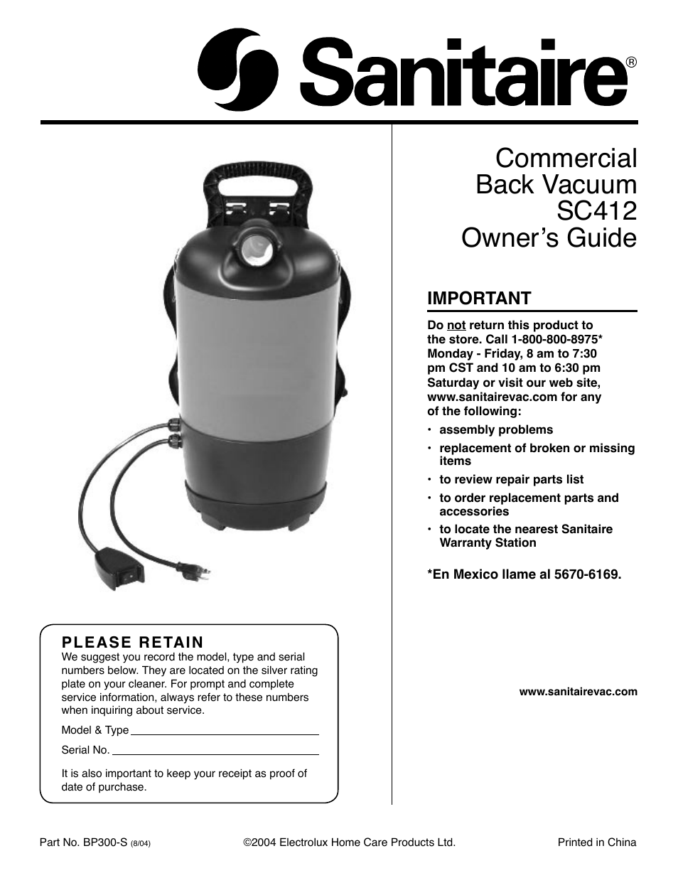 Electrolux SC412 User Manual | 5 pages
