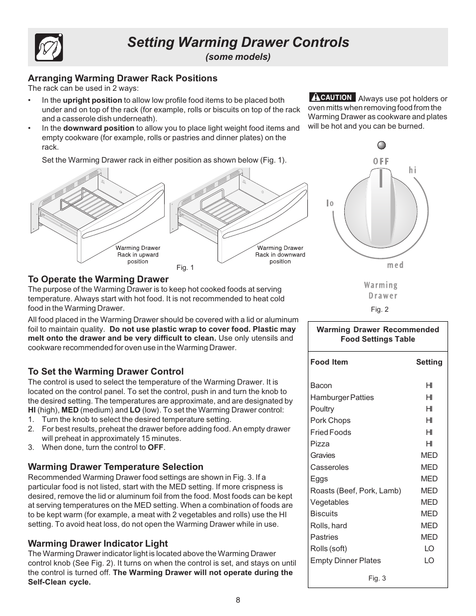 Setting warming drawer controls | Electrolux ES510L User Manual | Page 8 / 32