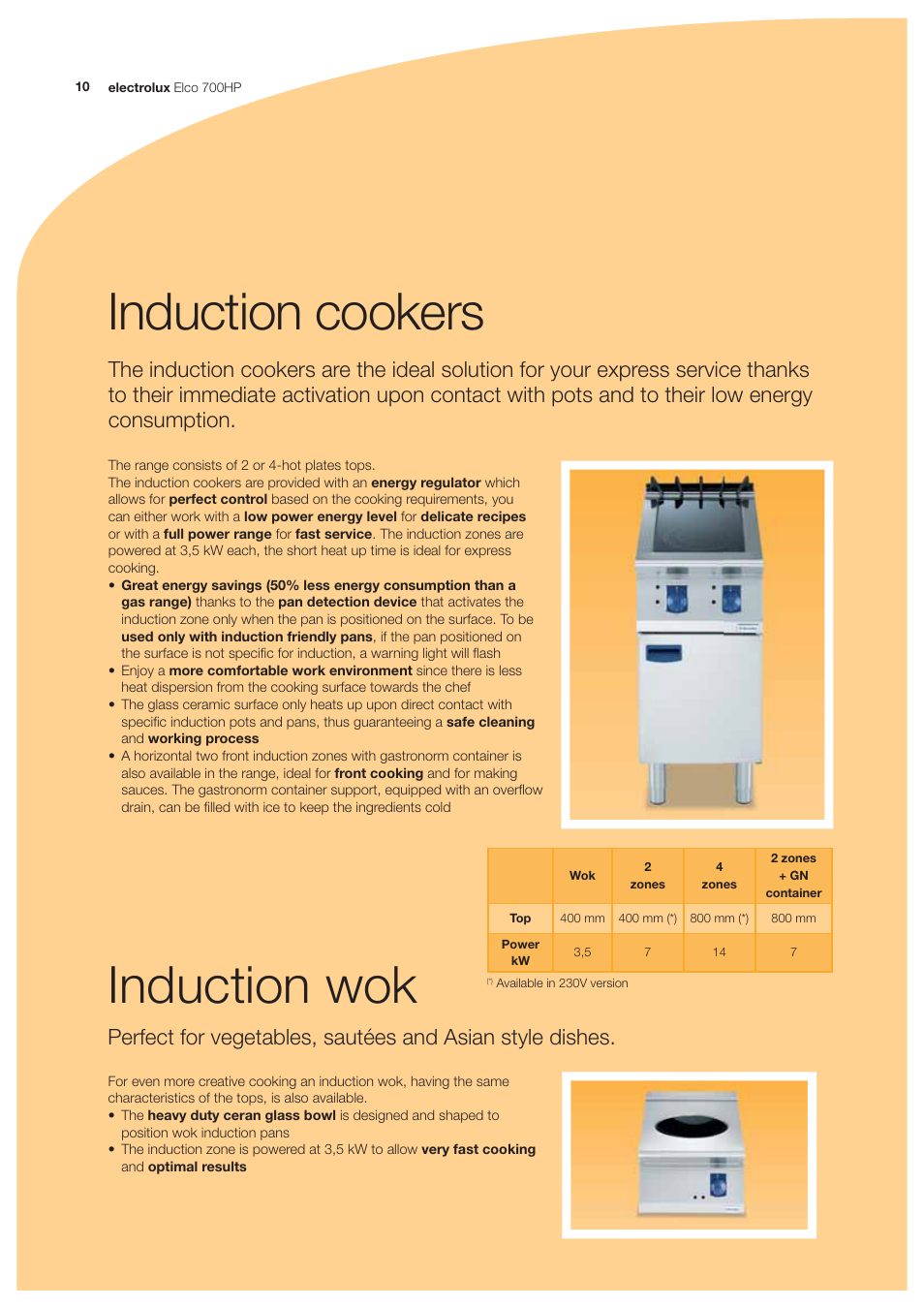 Induction cookers, Induction wok | Electrolux Elco 700HP User Manual | Page 10 / 28