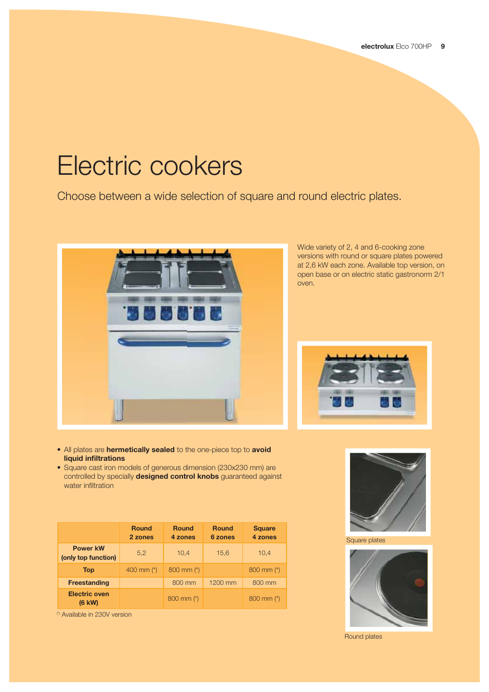 Electric cookers | Electrolux Elco 700HP User Manual | Page 9 / 28