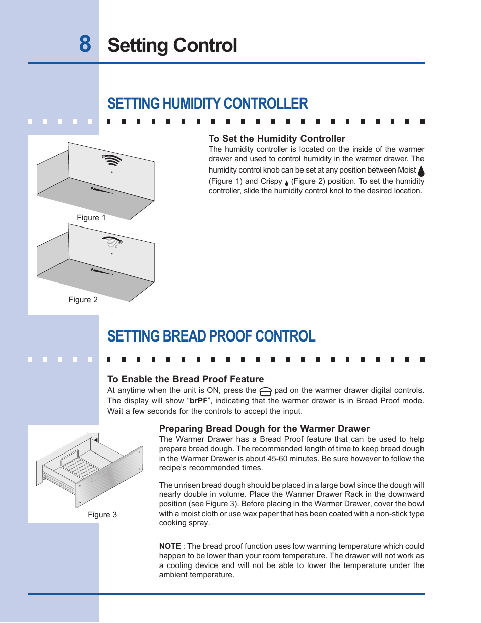 Setting control, Setting humidity controller, Setting bread proof control | Electrolux 318 201 016 User Manual | Page 8 / 12