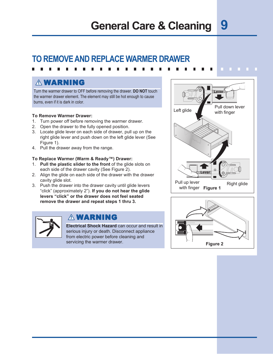 General care & cleaning, Warning | Electrolux 318 201 016 User Manual | Page 9 / 12