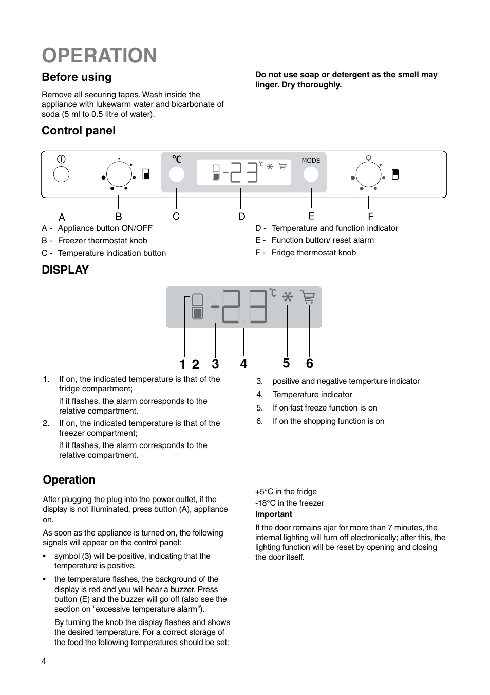 Operation, Before using, Control panel | Display | Electrolux ENN 26800 User Manual | Page 4 / 24