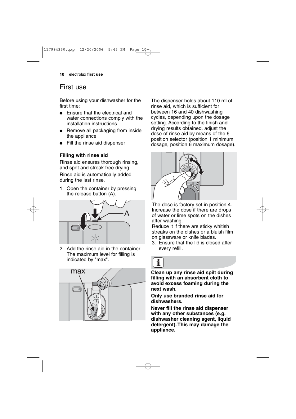 First use | Electrolux DISHLEX DX303 User Manual | Page 10 / 40