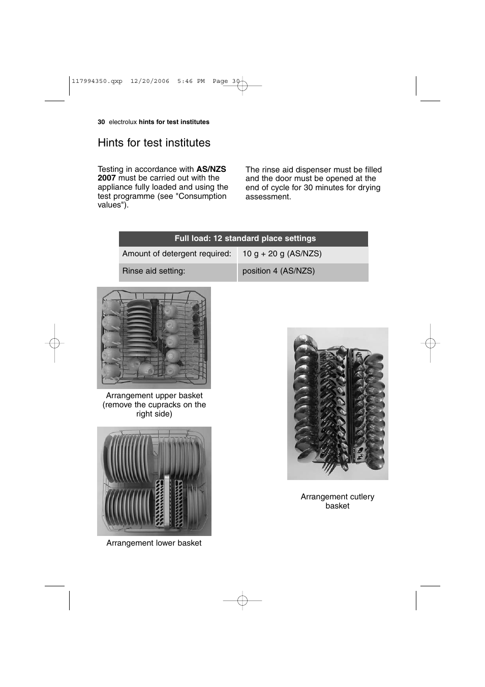 Hints for test institutes | Electrolux DISHLEX DX303 User Manual | Page 30 / 40