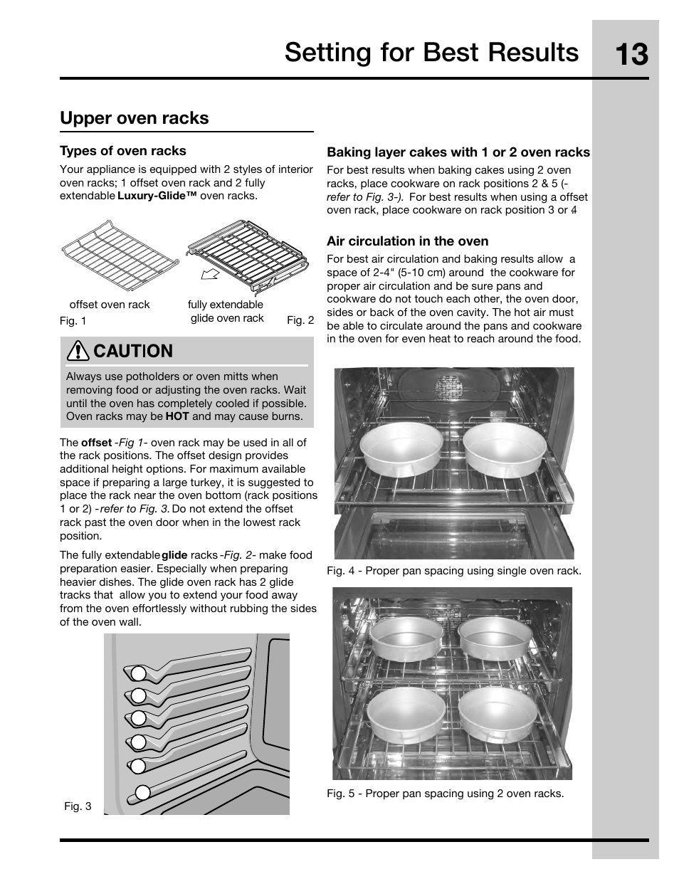 Setting for best results, Upper oven racks | Electrolux 30" FREE-STANDING GAS WAVE-TOUCHTM RANGE 316471110 User Manual | Page 13 / 64