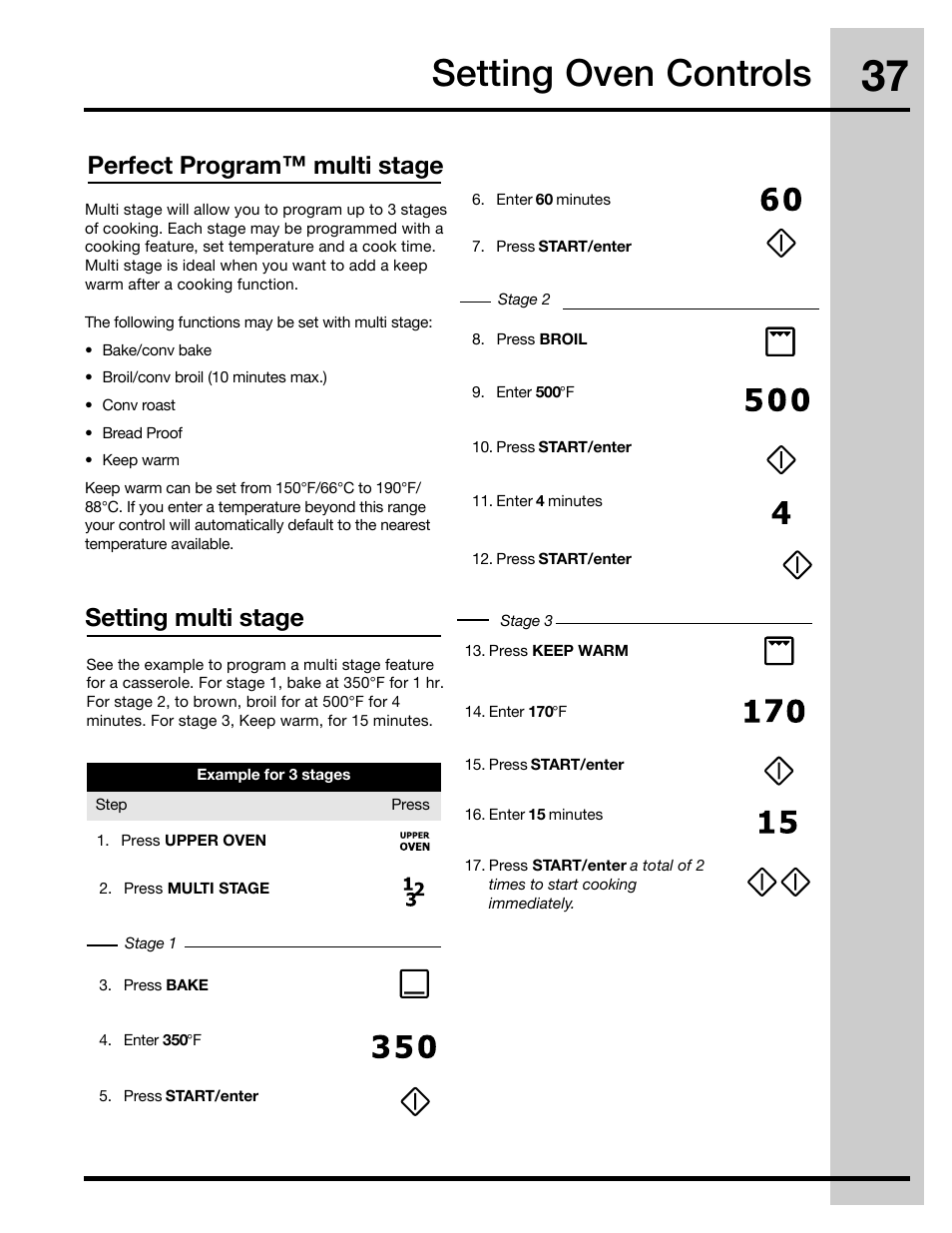 Setting oven controls, Perfect program™ multi stage, Setting multi stage | Electrolux 30" FREE-STANDING GAS WAVE-TOUCHTM RANGE 316471110 User Manual | Page 37 / 64