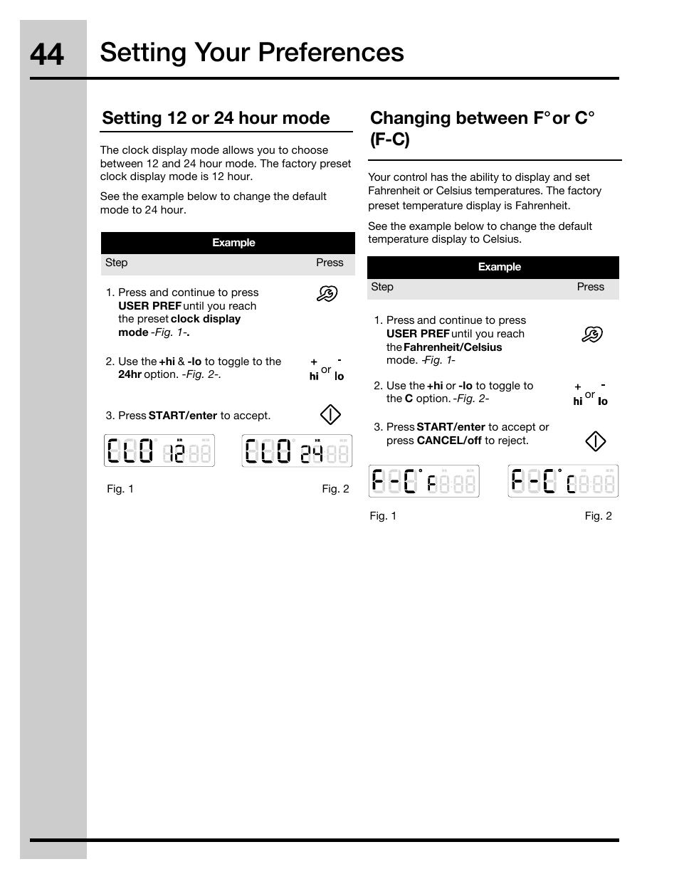 Setting your preferences | Electrolux 30" FREE-STANDING GAS WAVE-TOUCHTM RANGE 316471110 User Manual | Page 44 / 64