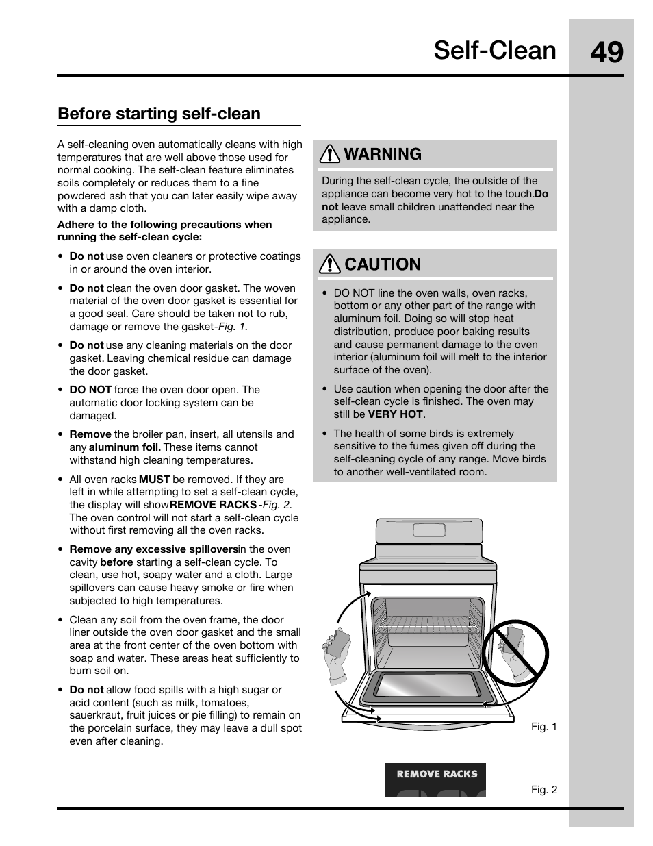 Self-clean, Before starting self-clean | Electrolux 30" FREE-STANDING GAS WAVE-TOUCHTM RANGE 316471110 User Manual | Page 49 / 64