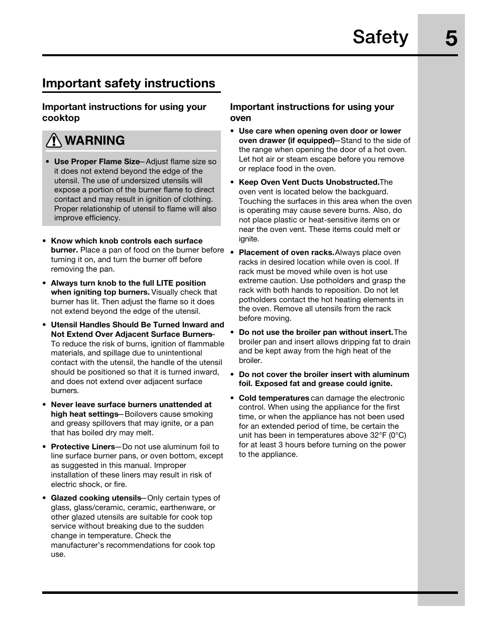 Safety, Important safety instructions | Electrolux 30" FREE-STANDING GAS WAVE-TOUCHTM RANGE 316471110 User Manual | Page 5 / 64