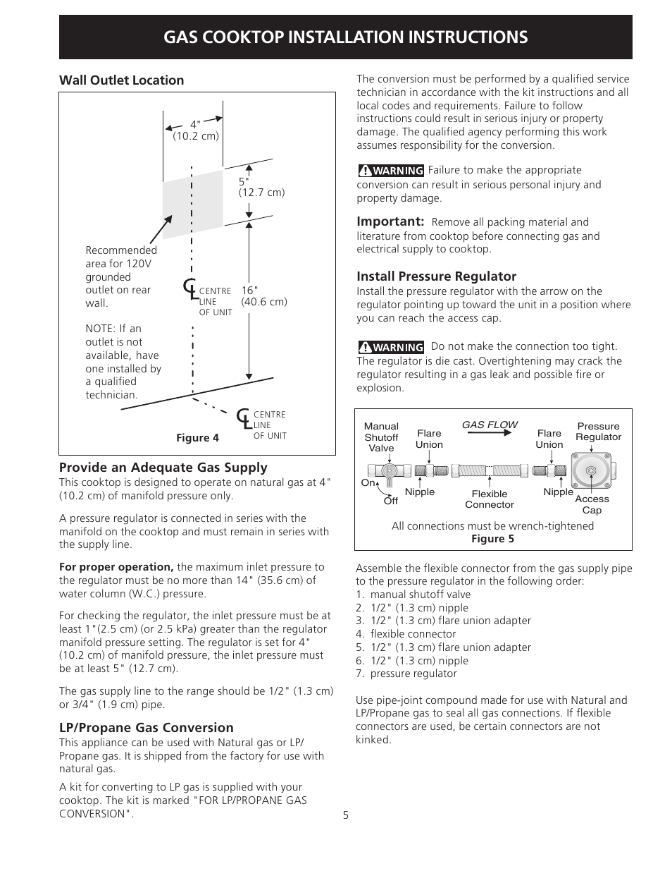 Gas cooktop installation instructions | Electrolux 318201475 User Manual | Page 5 / 24