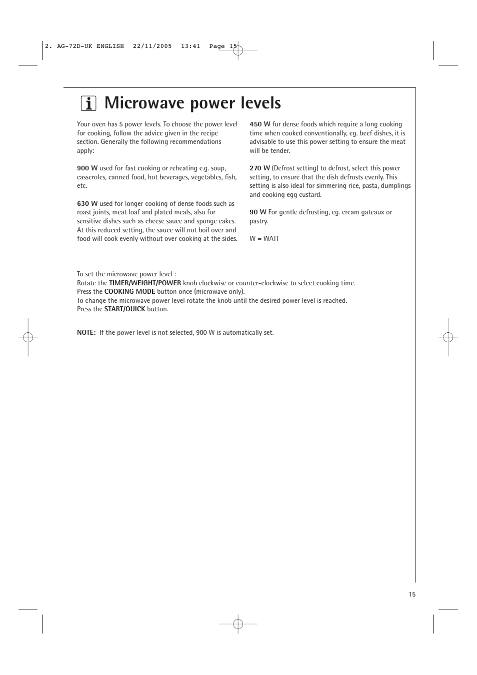 Microwave power levels | Electrolux MCD2660E User Manual | Page 17 / 44