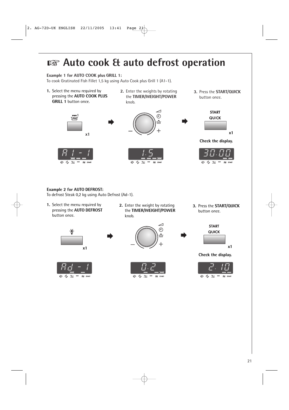 Auto cook & auto defrost operation | Electrolux MCD2660E User Manual | Page 23 / 44