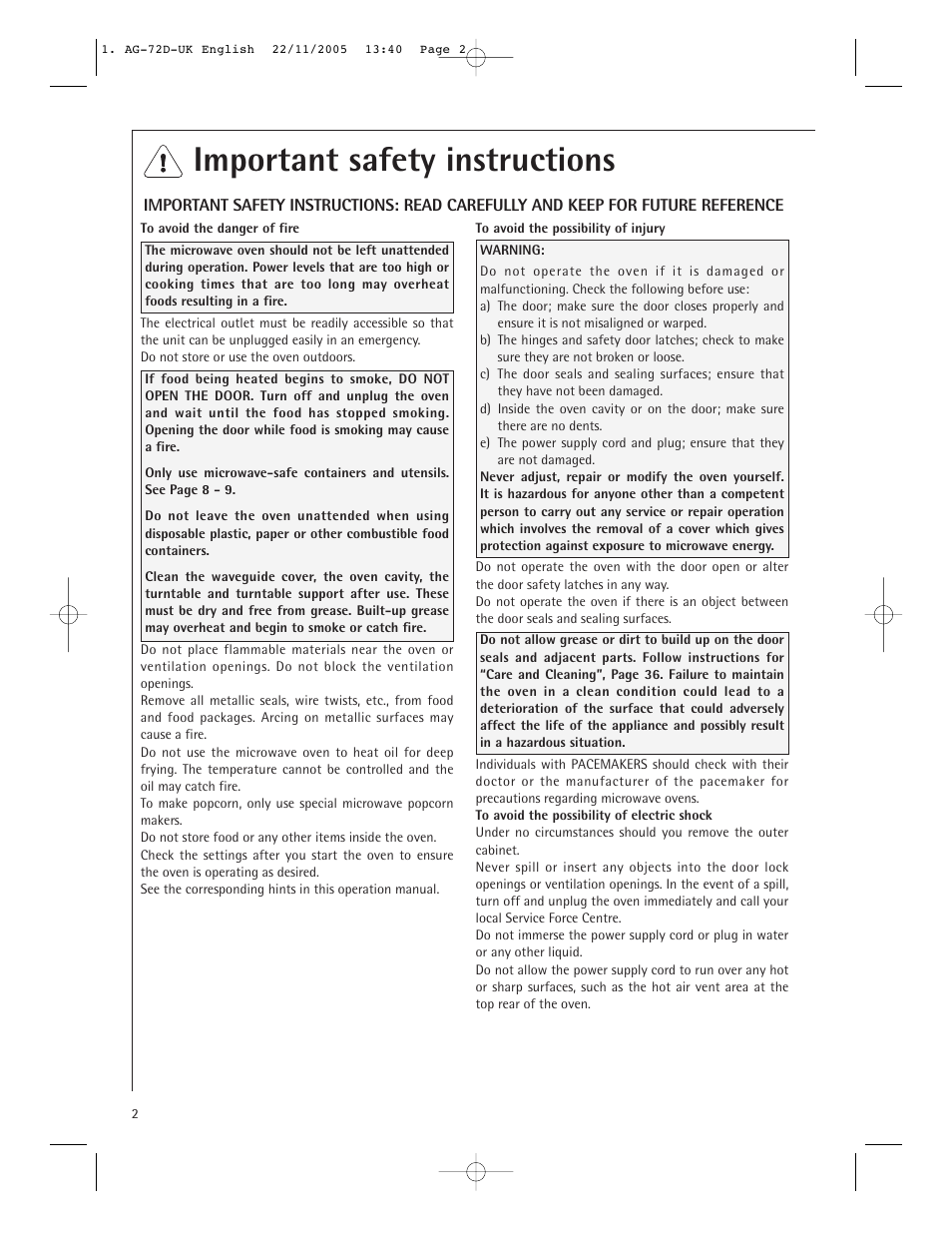 Important safety instructions | Electrolux MCD2660E User Manual | Page 4 / 44