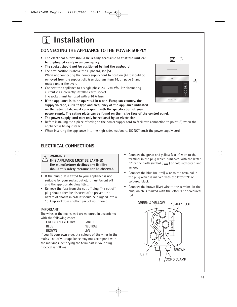 Installation | Electrolux MCD2660E User Manual | Page 43 / 44
