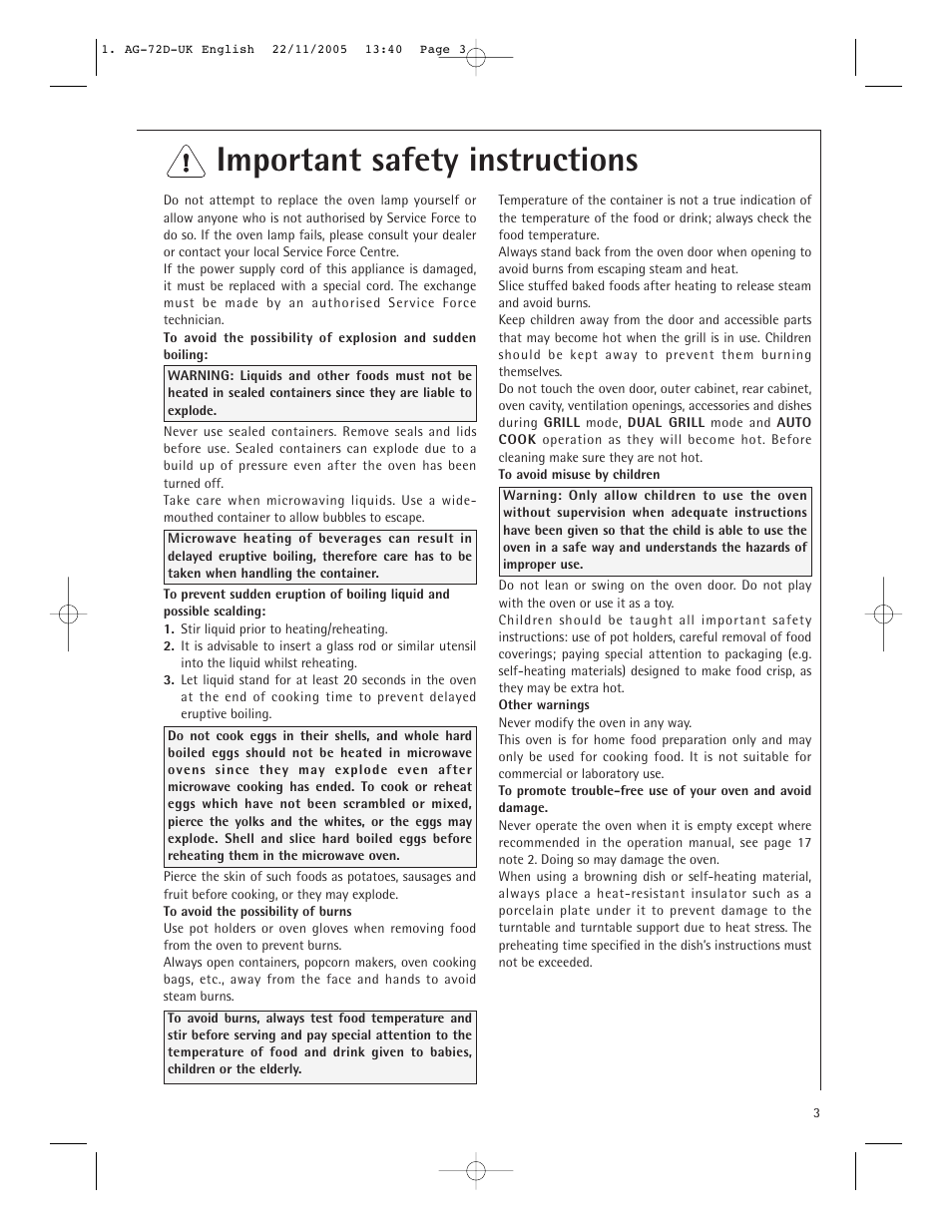 Important safety instructions | Electrolux MCD2660E User Manual | Page 5 / 44