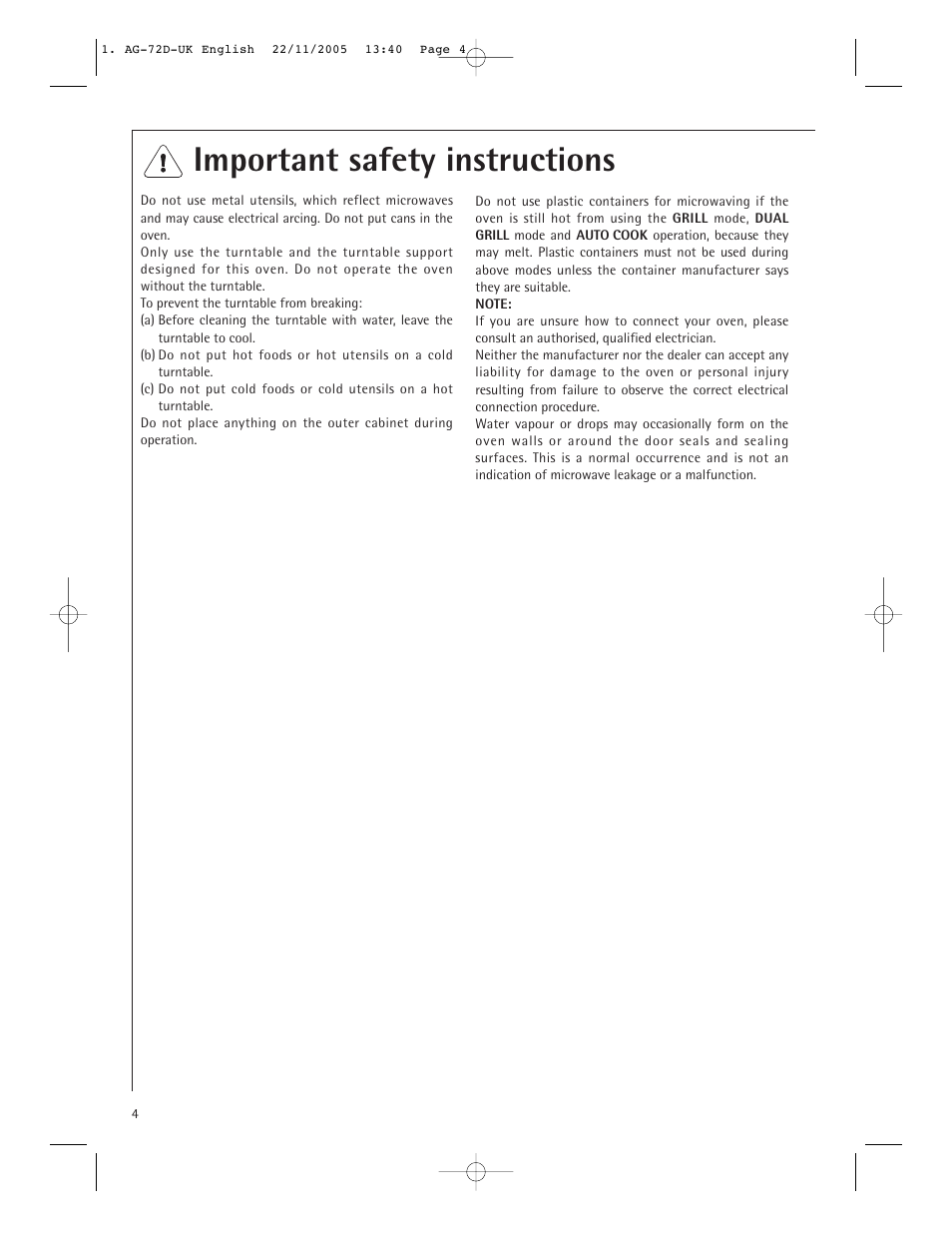 Important safety instructions | Electrolux MCD2660E User Manual | Page 6 / 44