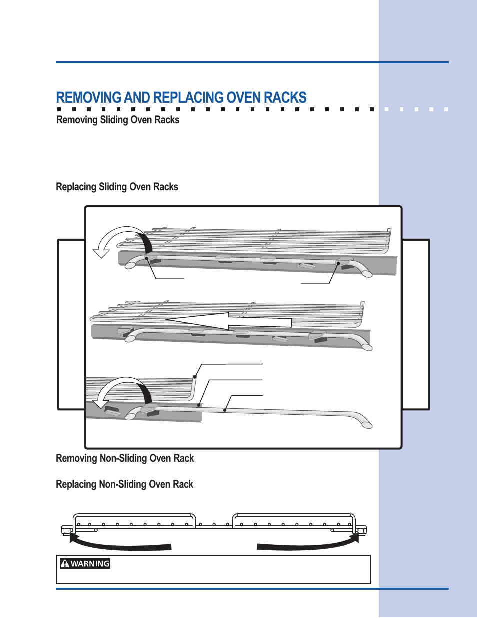 Feature overview, Removing and replacing oven racks | Electrolux Gas Slide-In Range User Manual | Page 11 / 52