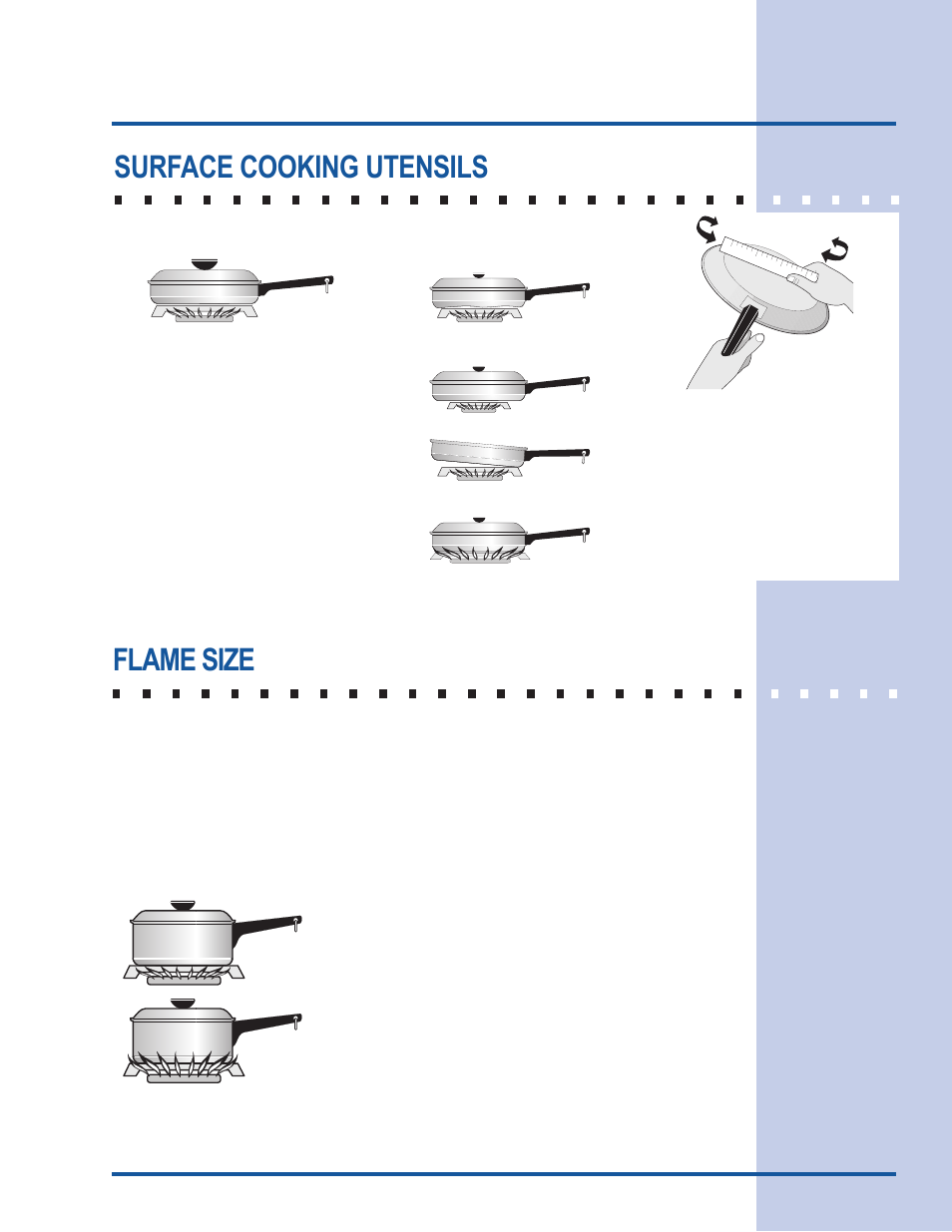 Surface cooking, Surface cooking utensils flame size | Electrolux Gas Slide-In Range User Manual | Page 17 / 52