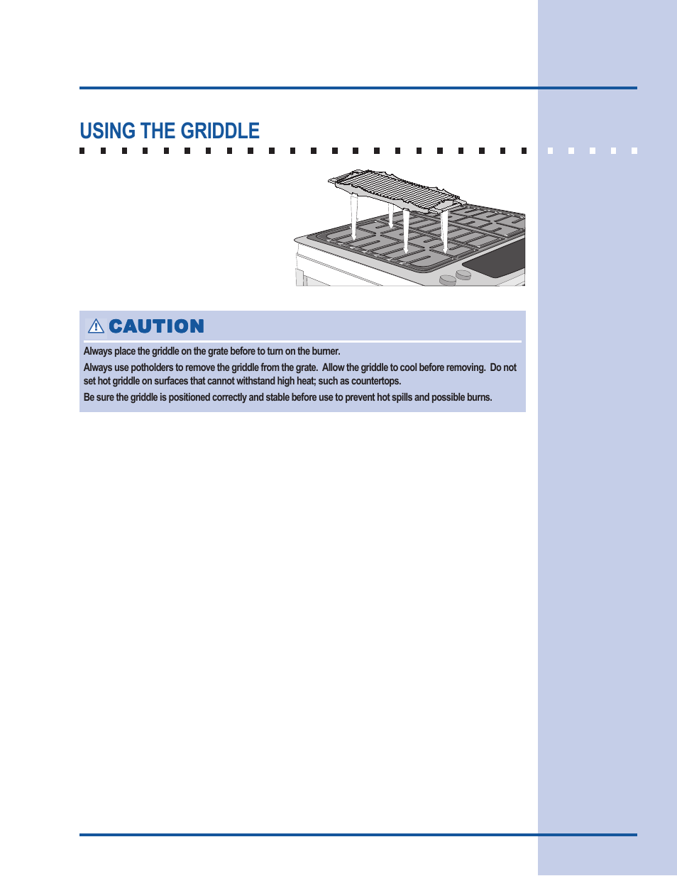 Surface cooking, Using the griddle | Electrolux Gas Slide-In Range User Manual | Page 19 / 52