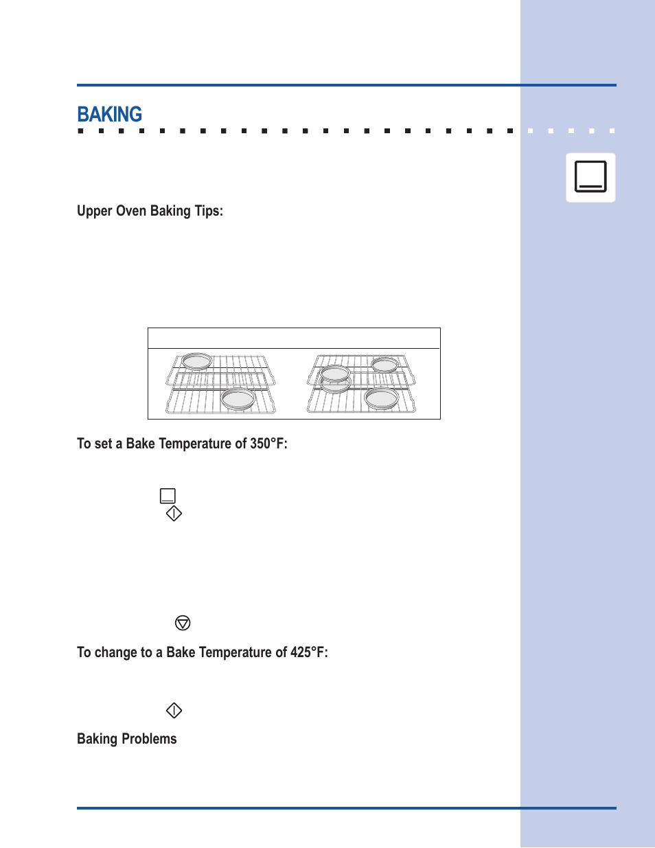 Cooking modes, Baking, Baking problems | Upper oven baking tips | Electrolux Gas Slide-In Range User Manual | Page 21 / 52