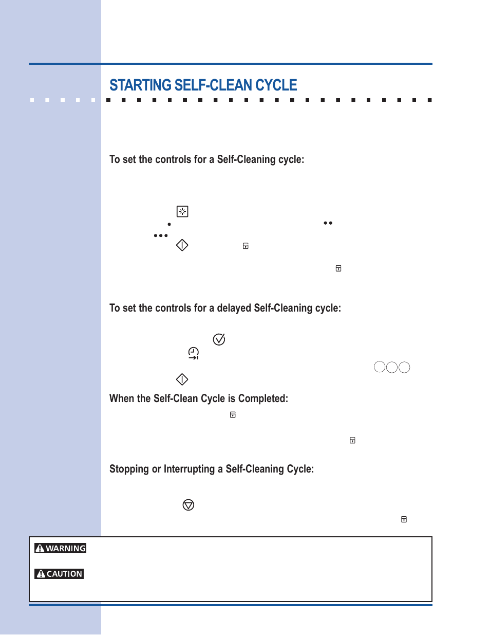 Care & cleaning, Starting self-clean cycle, When the self-clean cycle is completed | Stopping or interrupting a self-cleaning cycle | Electrolux Gas Slide-In Range User Manual | Page 42 / 52