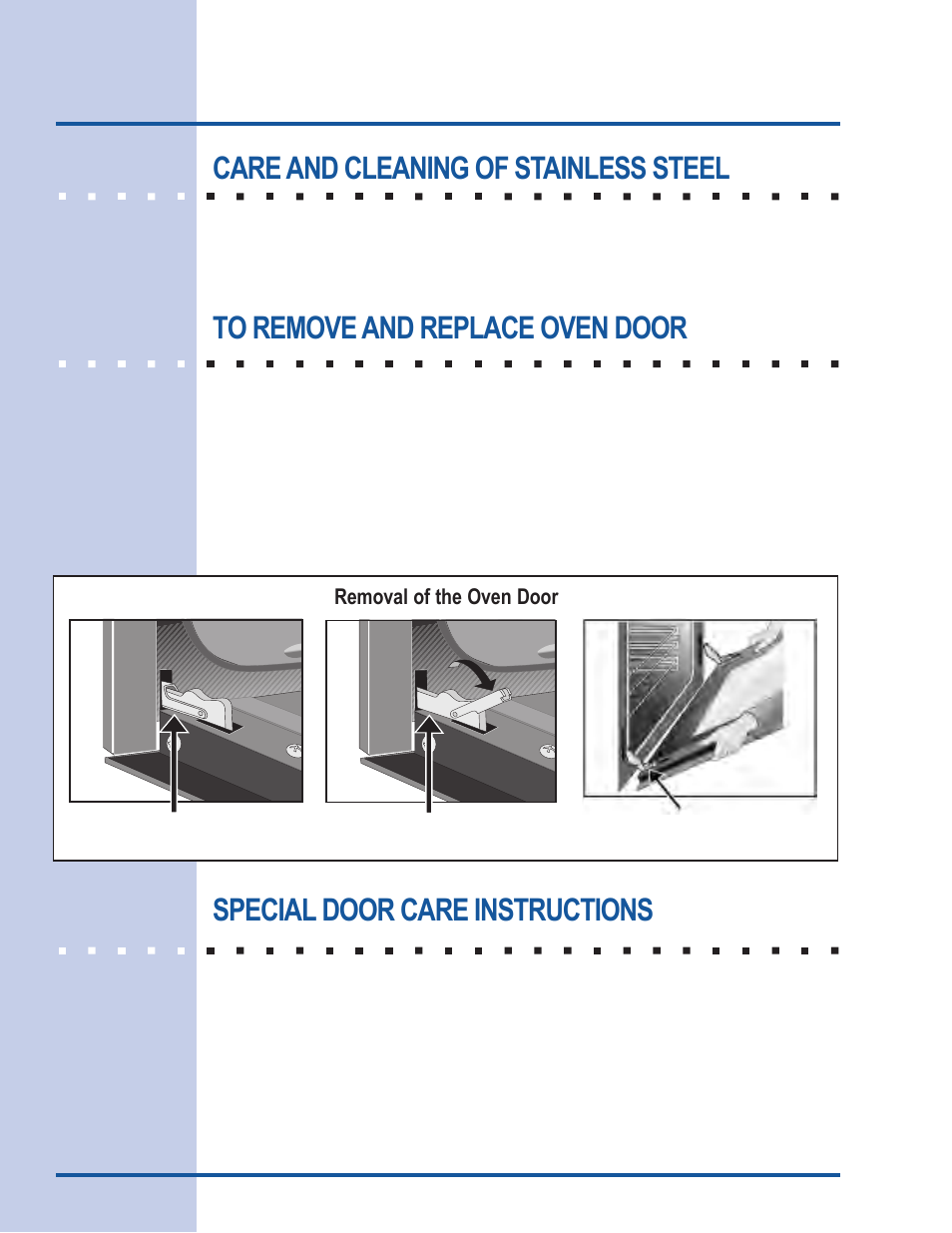 Care & cleaning, Special door care instructions, Care and cleaning of stainless steel | Electrolux Gas Slide-In Range User Manual | Page 44 / 52