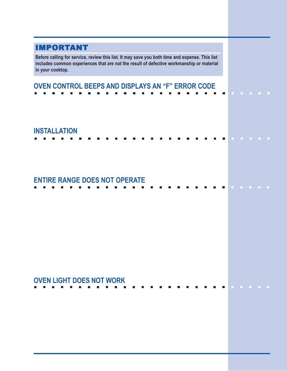 Solutions to common problems | Electrolux Gas Slide-In Range User Manual | Page 49 / 52