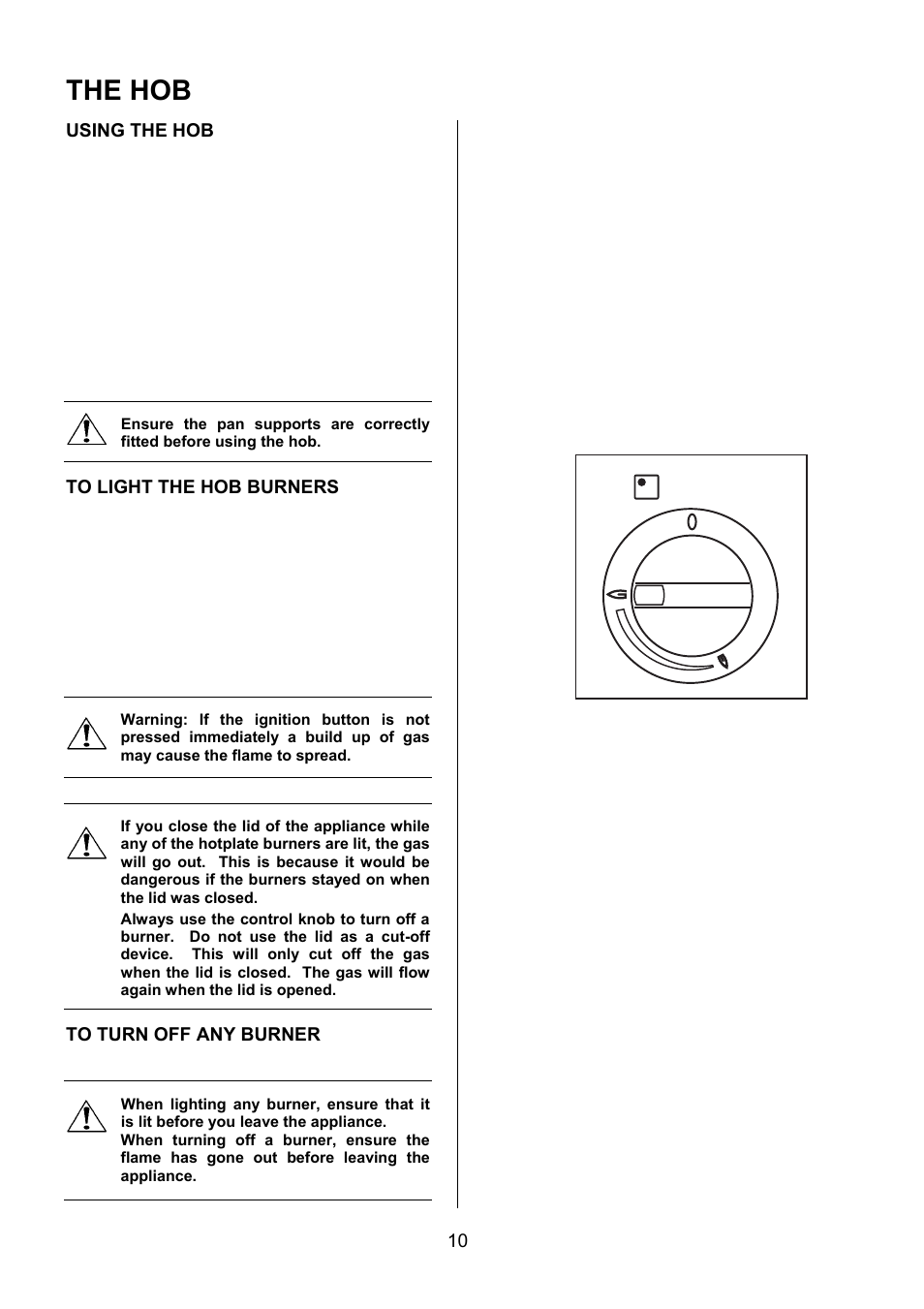 The hob, Using the hob | Electrolux EKG6046/EKG6047 User Manual | Page 10 / 40