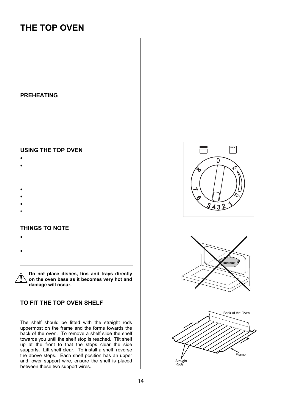 The top oven, Preheating, Using the top oven | Electrolux EKG6046/EKG6047 User Manual | Page 14 / 40