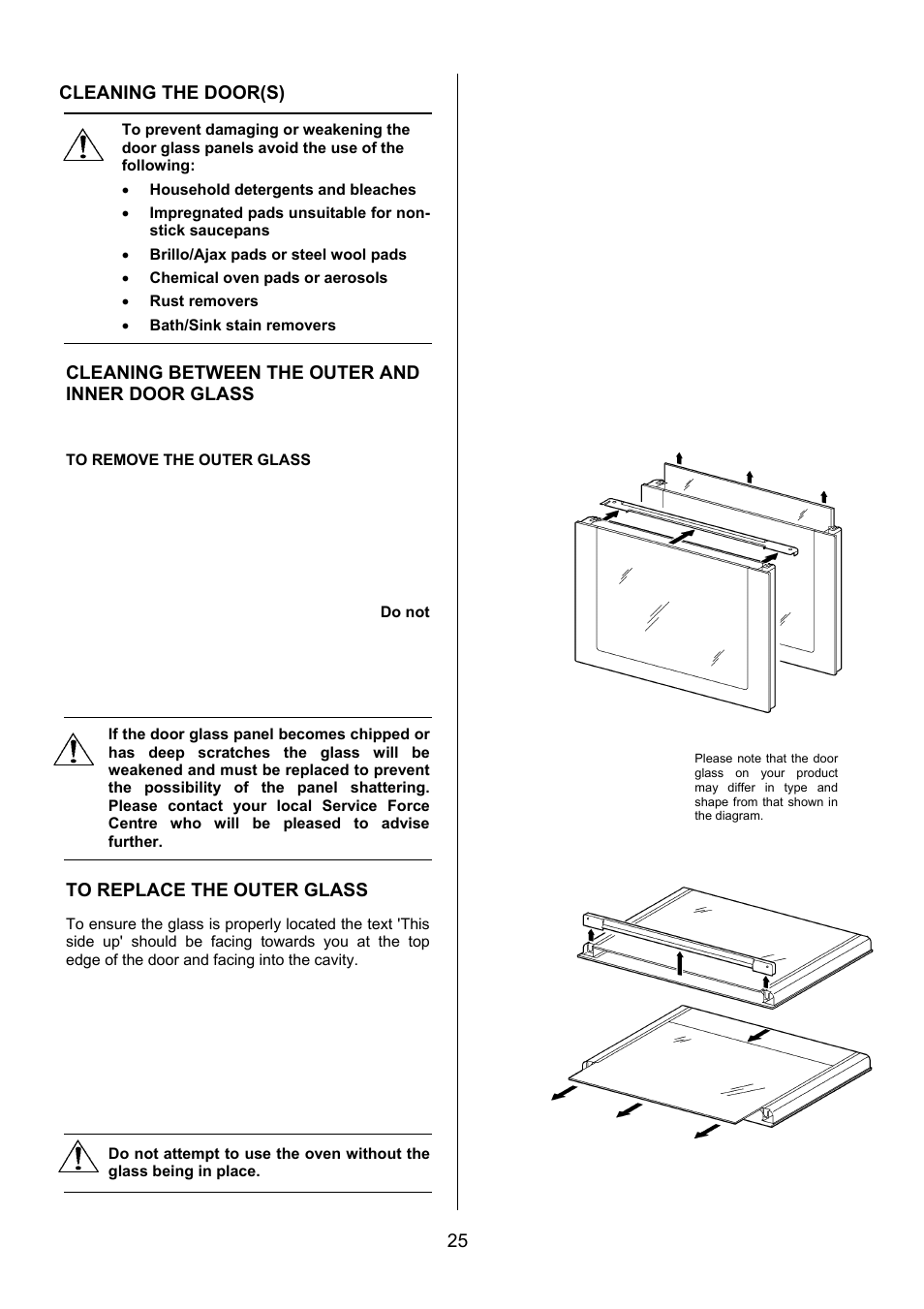 25 cleaning the door(s), Cleaning between the outer and inner door glass | Electrolux EKG6046/EKG6047 User Manual | Page 25 / 40