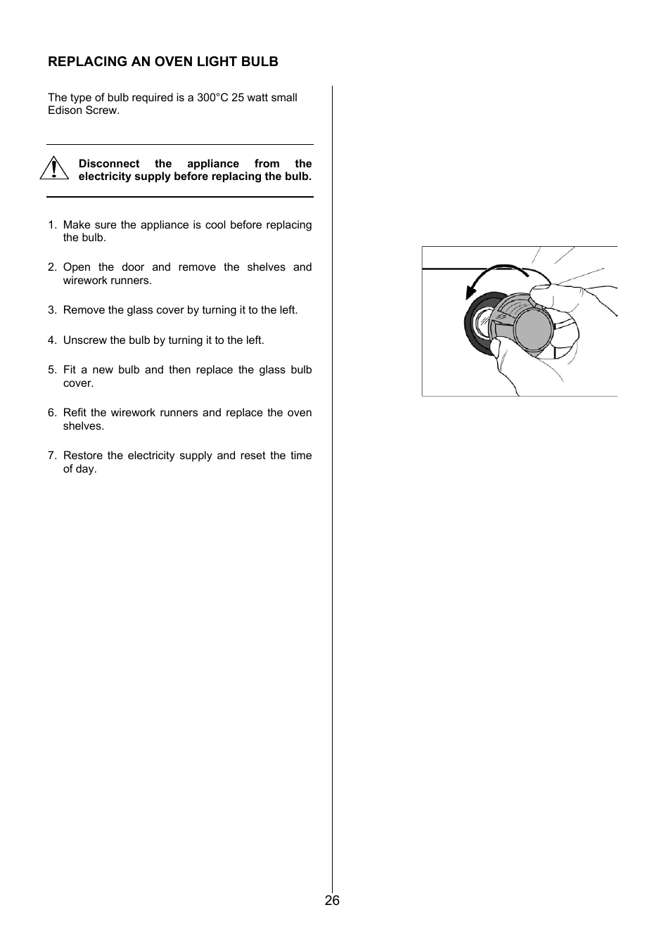 26 replacing an oven light bulb | Electrolux EKG6046/EKG6047 User Manual | Page 26 / 40