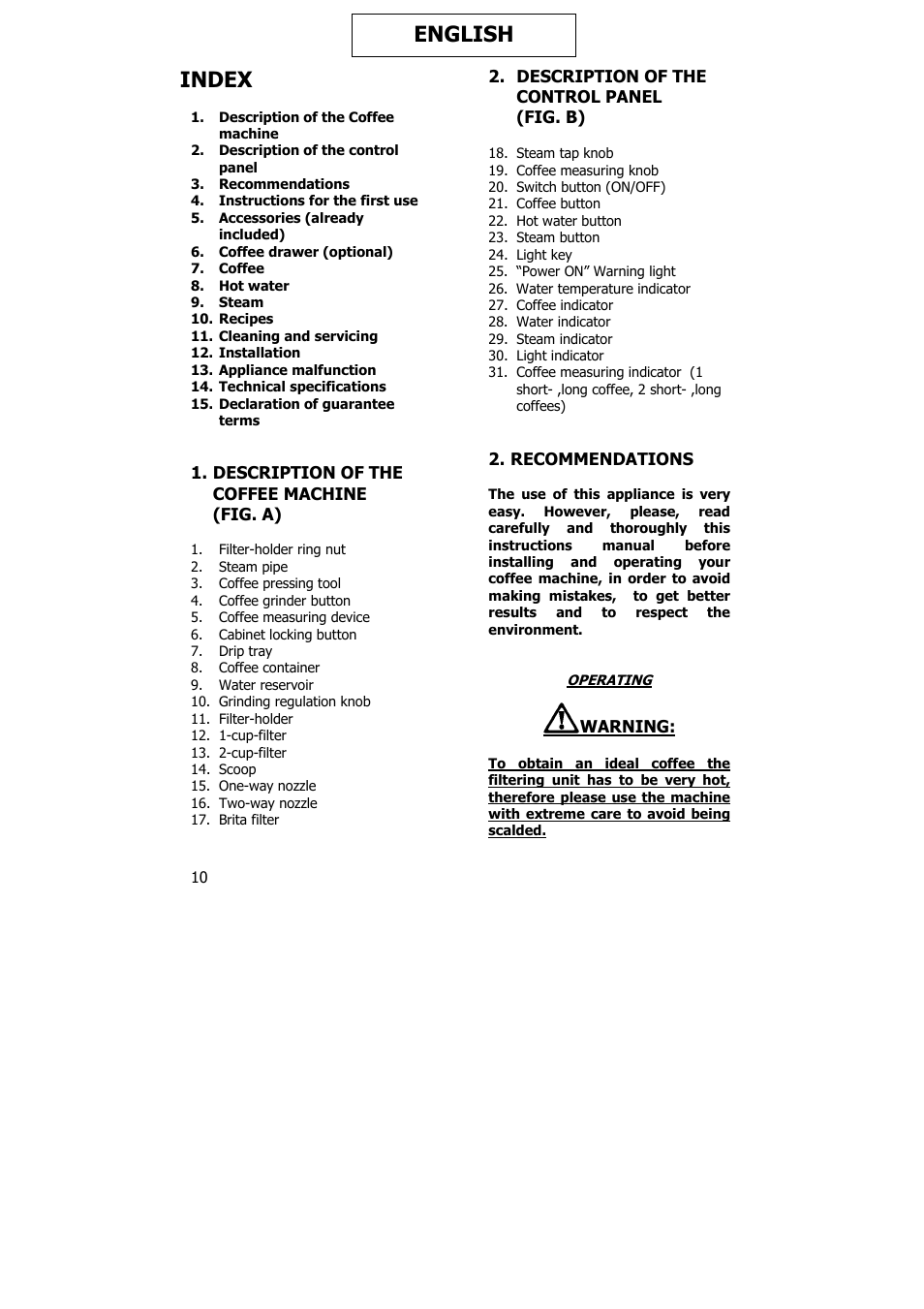 Index, English | Electrolux PE 8036-M User Manual | Page 10 / 32