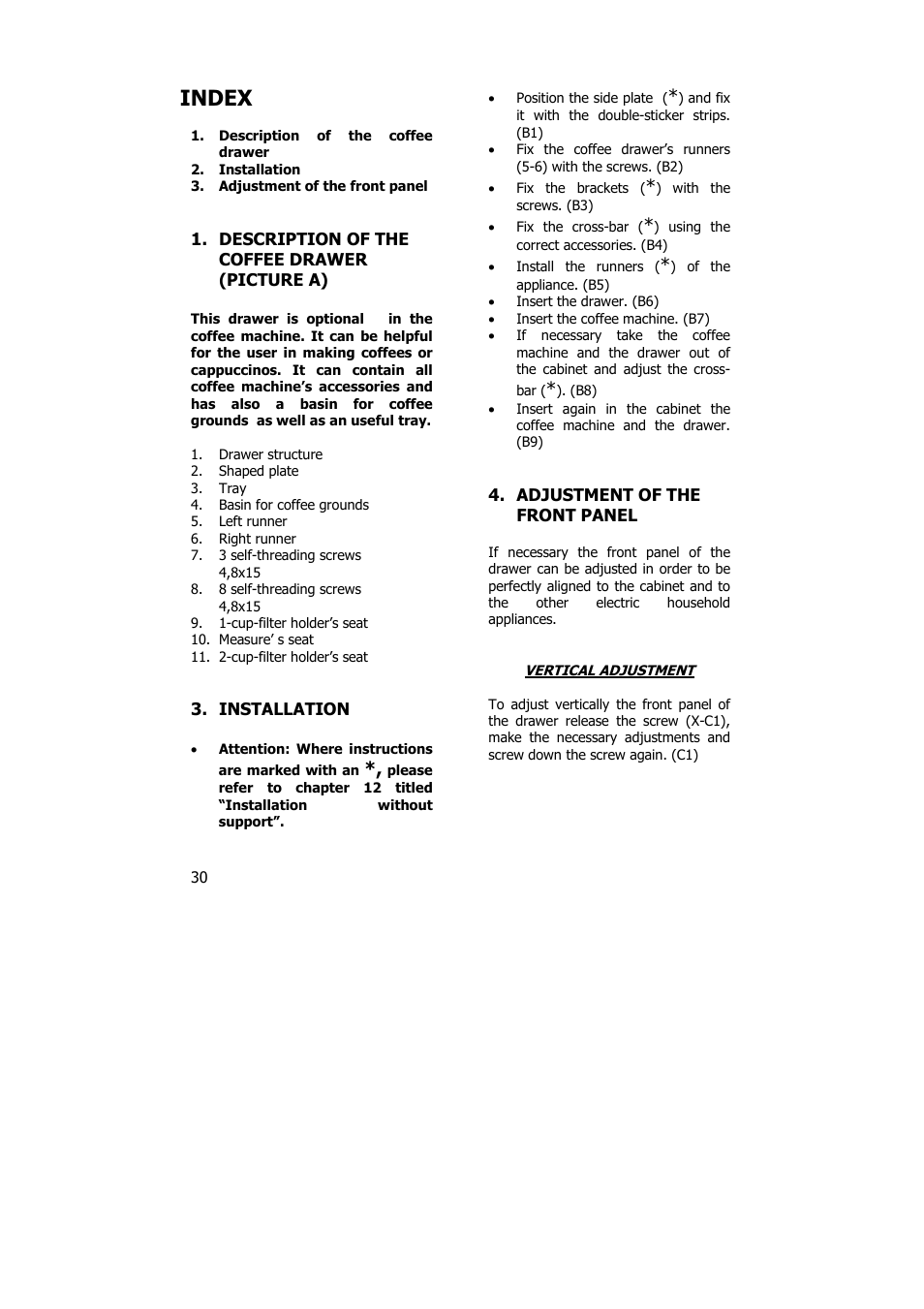 Index | Electrolux PE 8036-M User Manual | Page 30 / 32