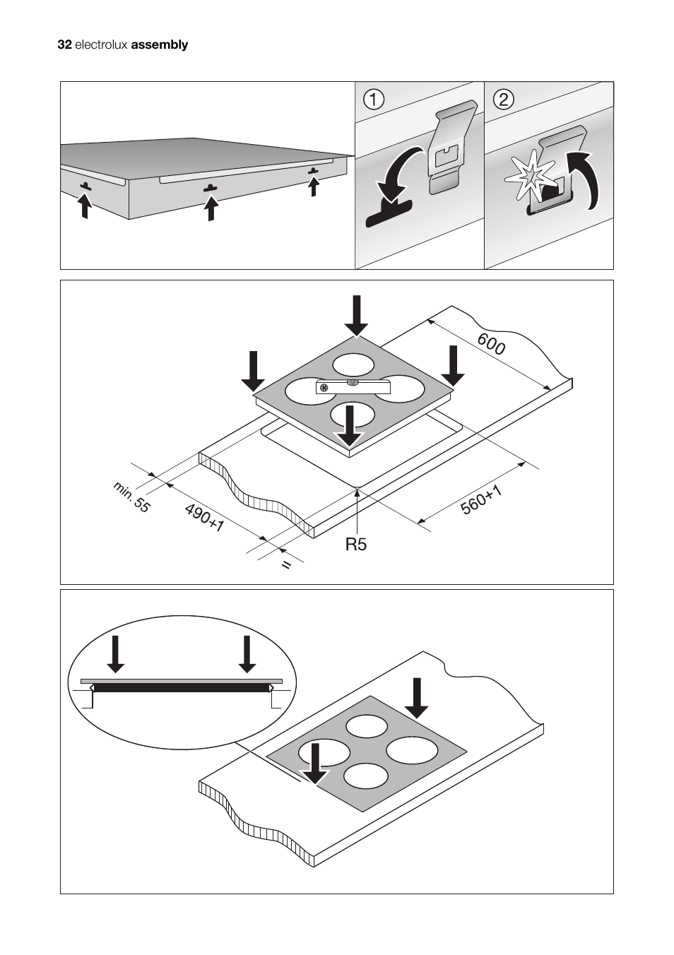 32 electrolux assembly | Electrolux Ceramic Glass Hob EHS601210P User Manual | Page 32 / 40