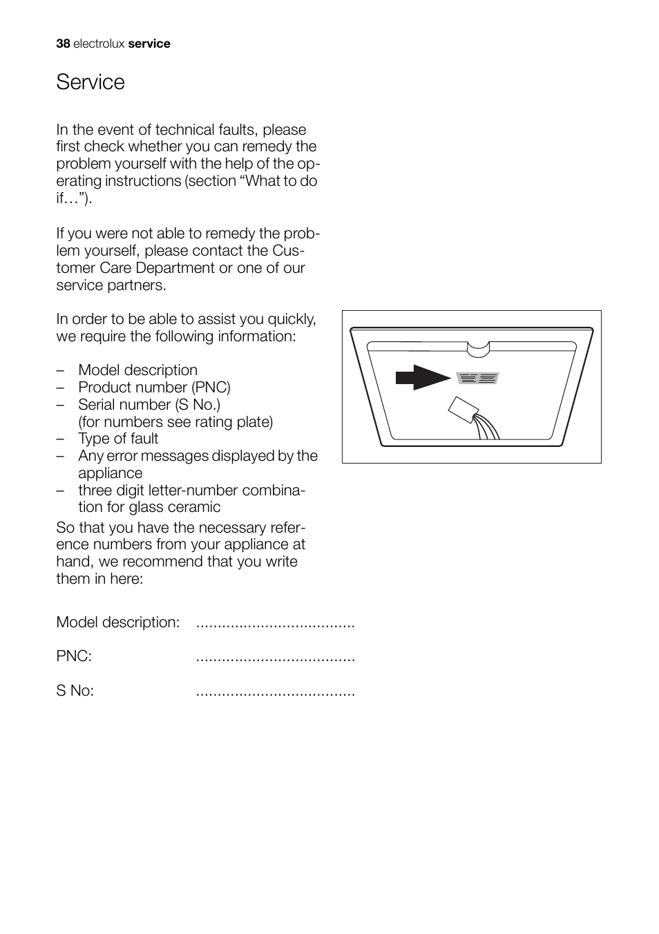 Service | Electrolux Ceramic Glass Hob EHS601210P User Manual | Page 38 / 40