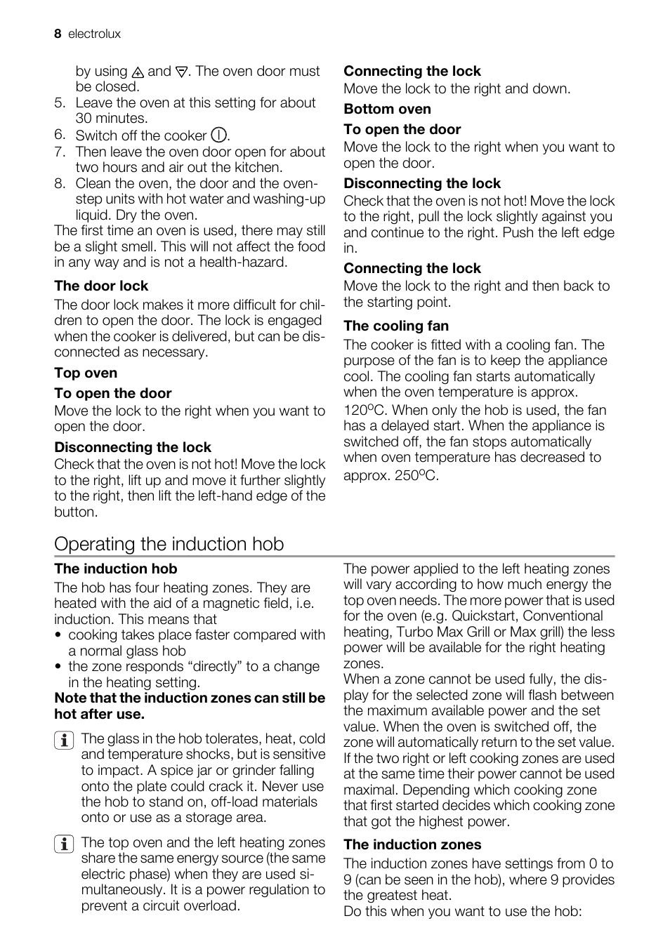 Operating the induction hob | Electrolux EKD60760 User Manual | Page 8 / 40