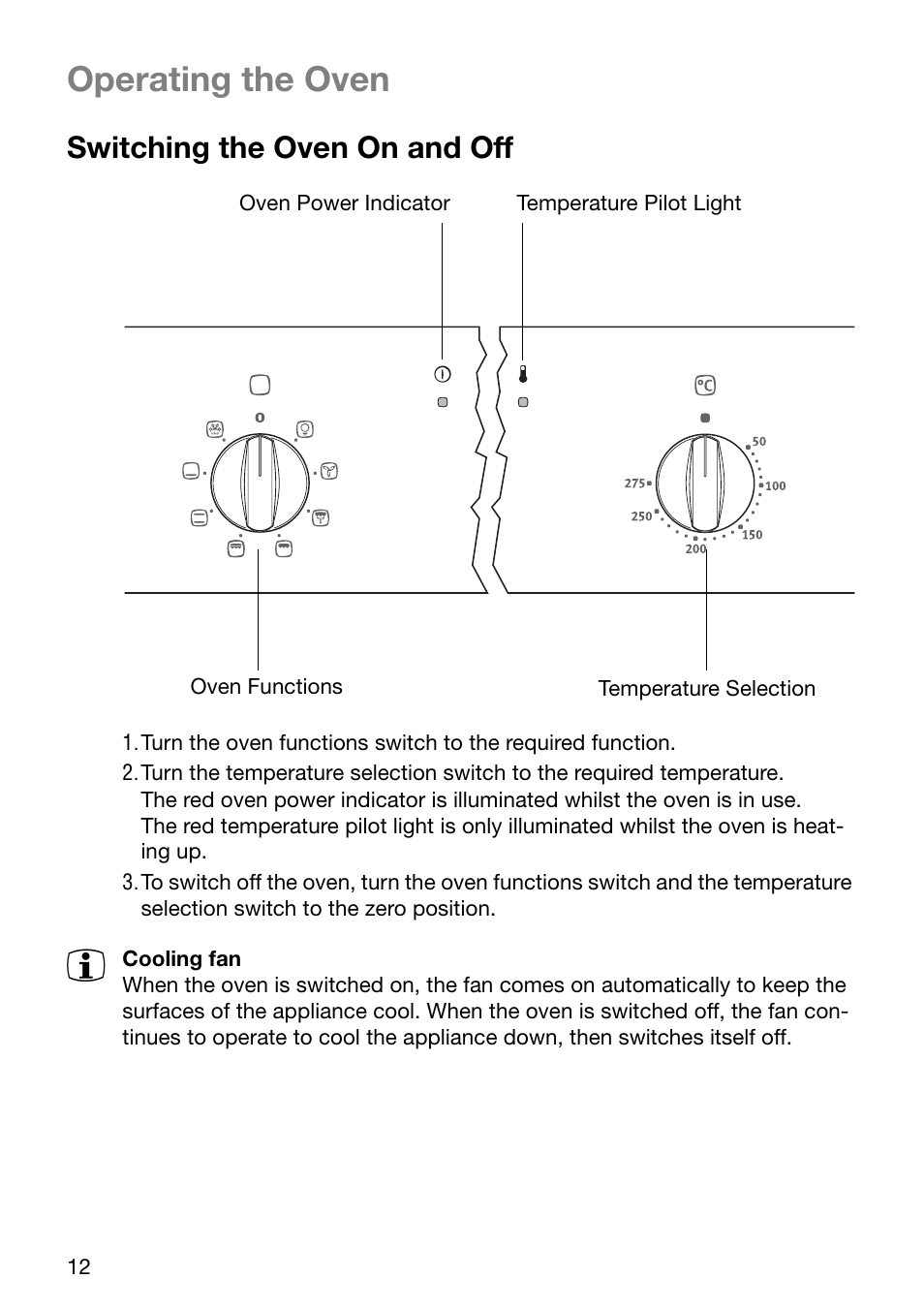 Operating the oven, Switching the oven on and off | Electrolux U30294 EOB6632 User Manual | Page 12 / 56