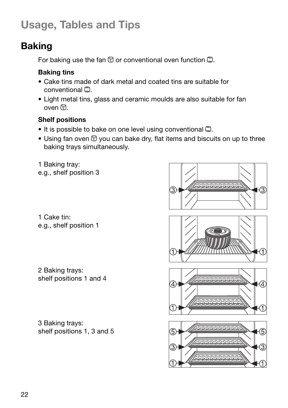 Usage, tables and tips, Baking | Electrolux U30294 EOB6632 User Manual | Page 22 / 56