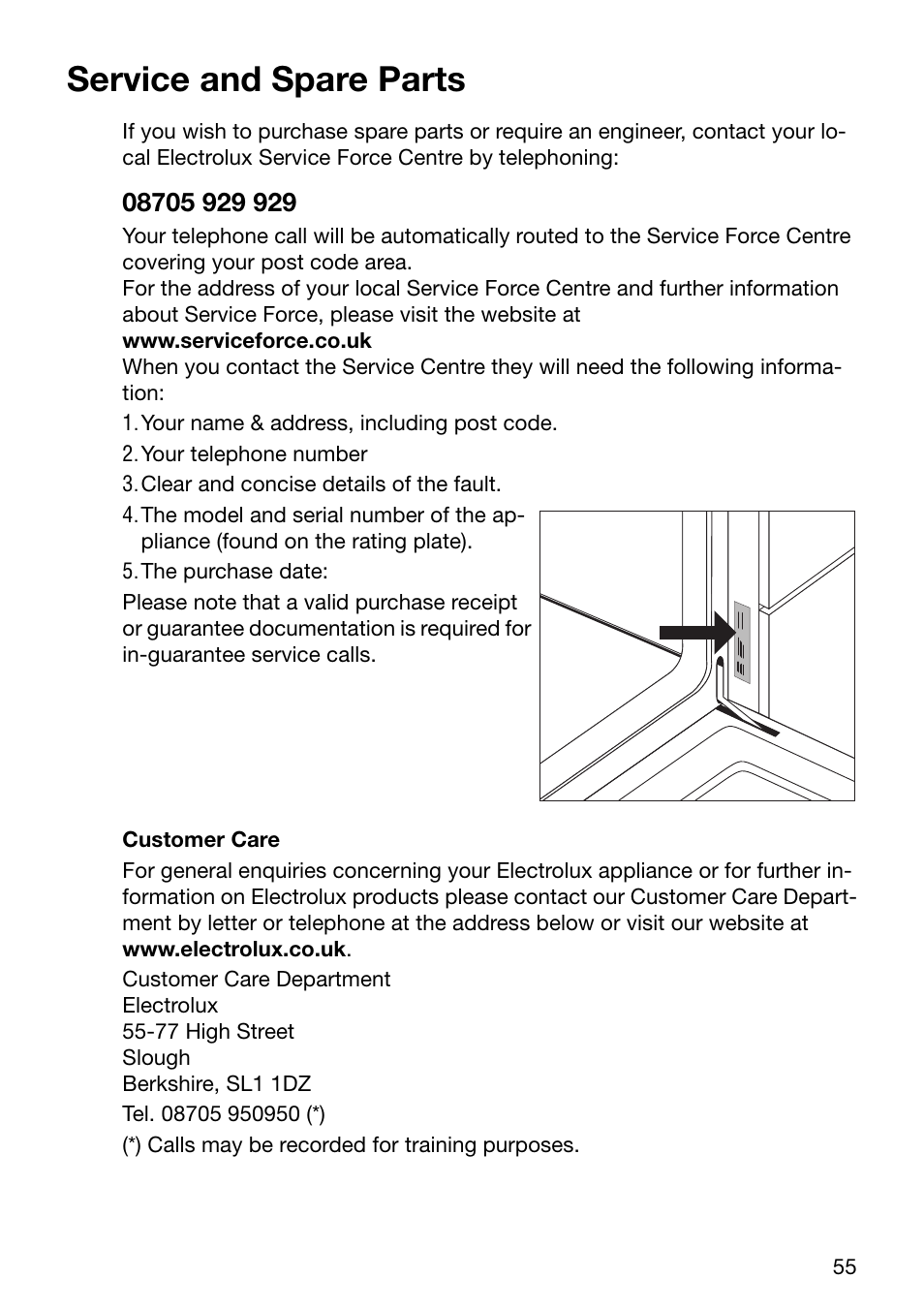 Service and spare parts | Electrolux U30294 EOB6632 User Manual | Page 55 / 56