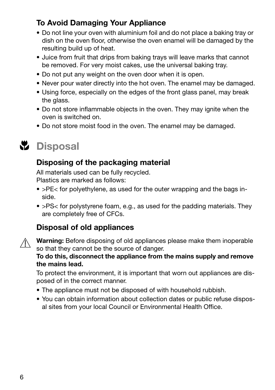 Disposal | Electrolux U30294 EOB6632 User Manual | Page 6 / 56