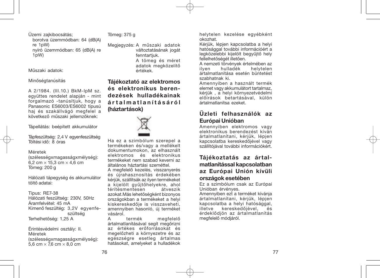 Panasonic ES 6002 User Manual | Page 39 / 50