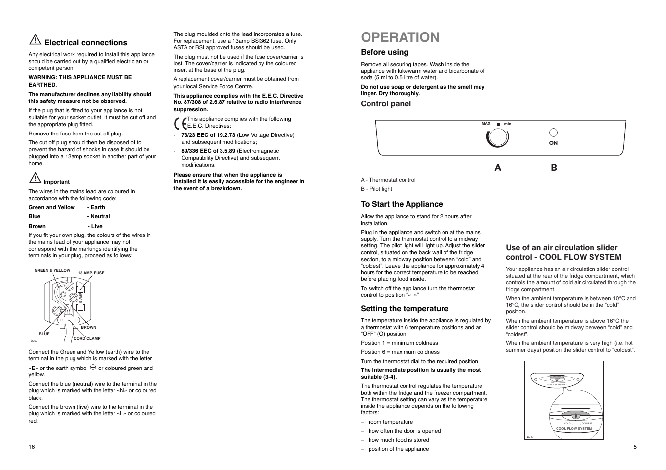 Operation, Cold coldest | Electrolux ER 7620 B User Manual | Page 5 / 20