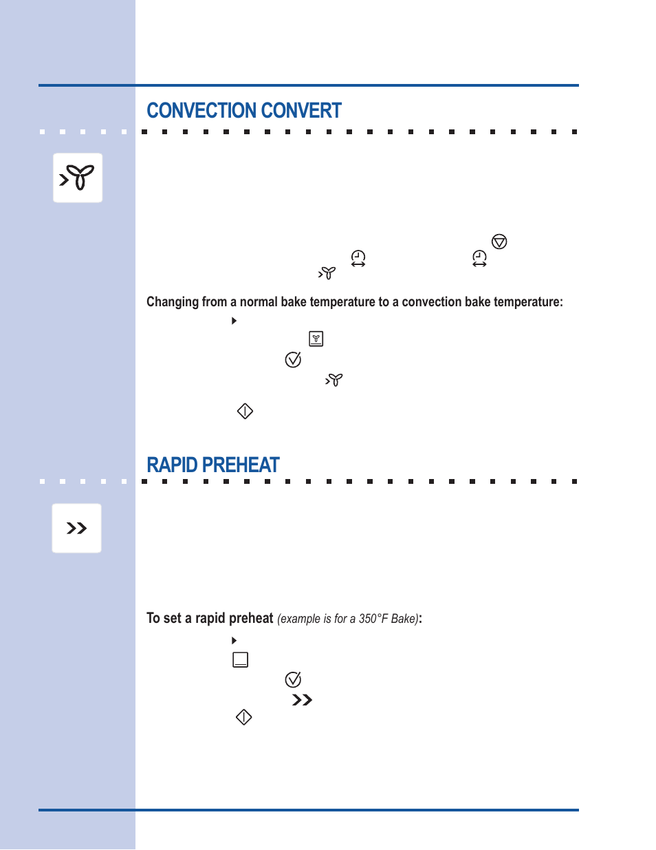 Cooking modes, Convection convert, Rapid preheat | Electrolux 318 205 111 User Manual | Page 18 / 44