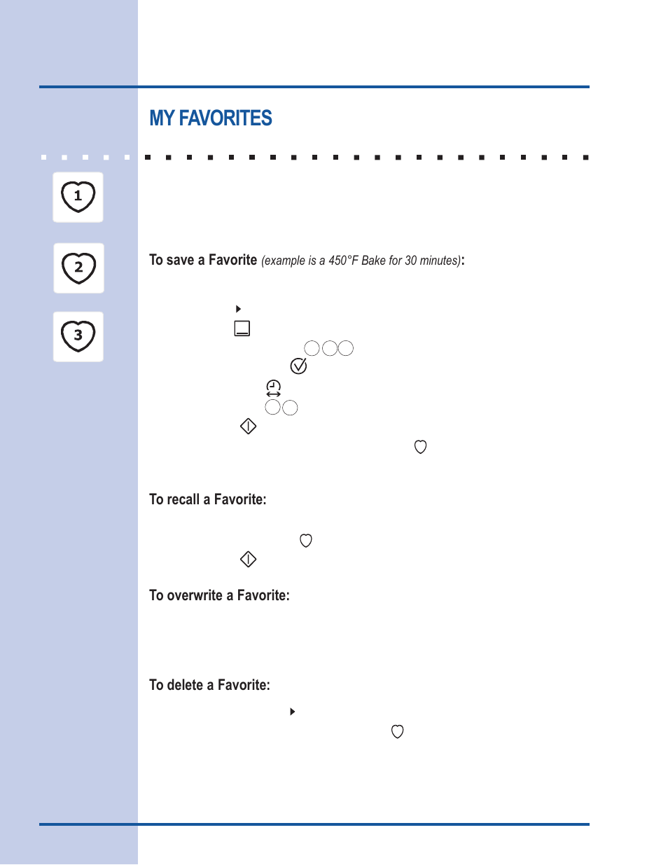 Oven controls, My favorites | Electrolux 318 205 111 User Manual | Page 32 / 44